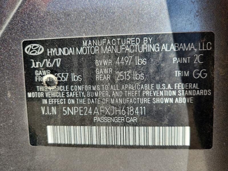 69112016 :رقم المزاد ، 5NPE24AFXJH618411 vin ، 2018 Hyundai Sonata مزاد بيع