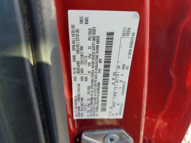 Продаж на аукціоні авто 2019 Ford Escape, vin: 1FMCU0GD7KUA59399, номер лоту: 70416276