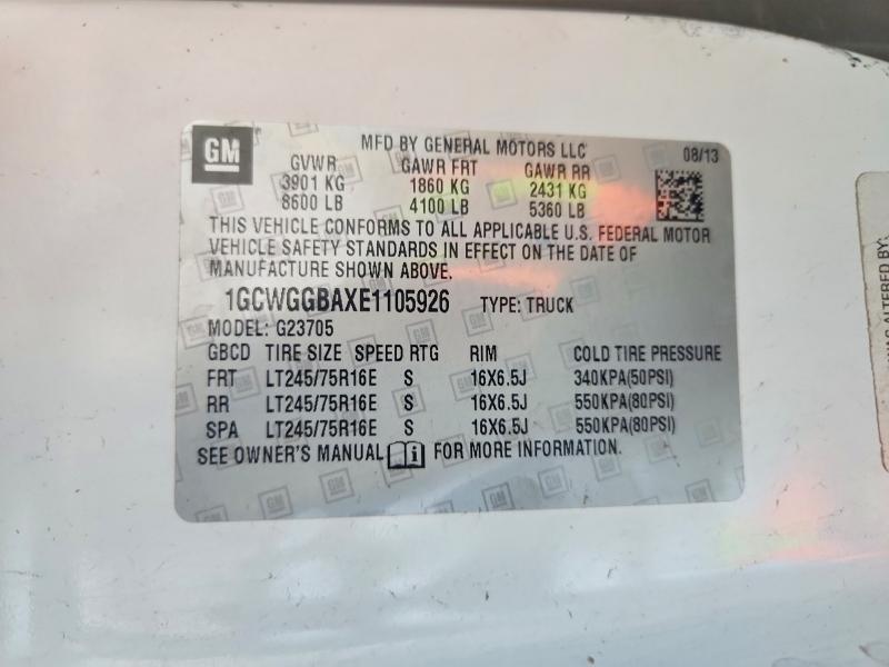 70832246 :رقم المزاد ، 1GCWGGBAXE1105926 vin ، 2014 Chevrolet Express G2500 مزاد بيع