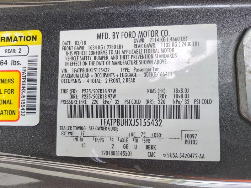 Продаж на аукціоні авто 2018 Ford Mustang, vin: 1FATP8UHXJ5155432, номер лоту: 67986056