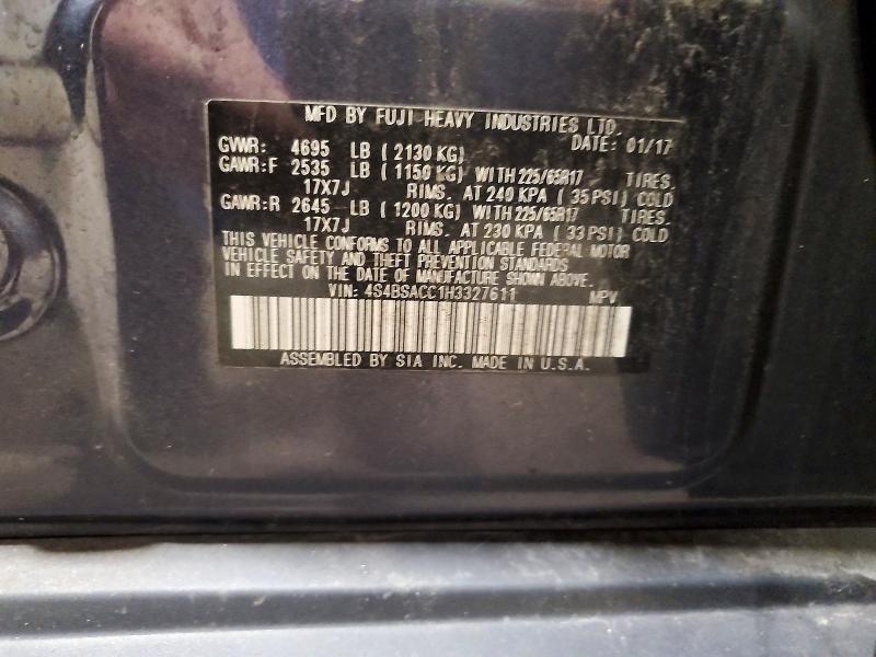 2017 Subaru Outback მანქანა იყიდება აუქციონზე, vin: 4S4BSACC1H3327611, აუქციონის ნომერი: 70365246