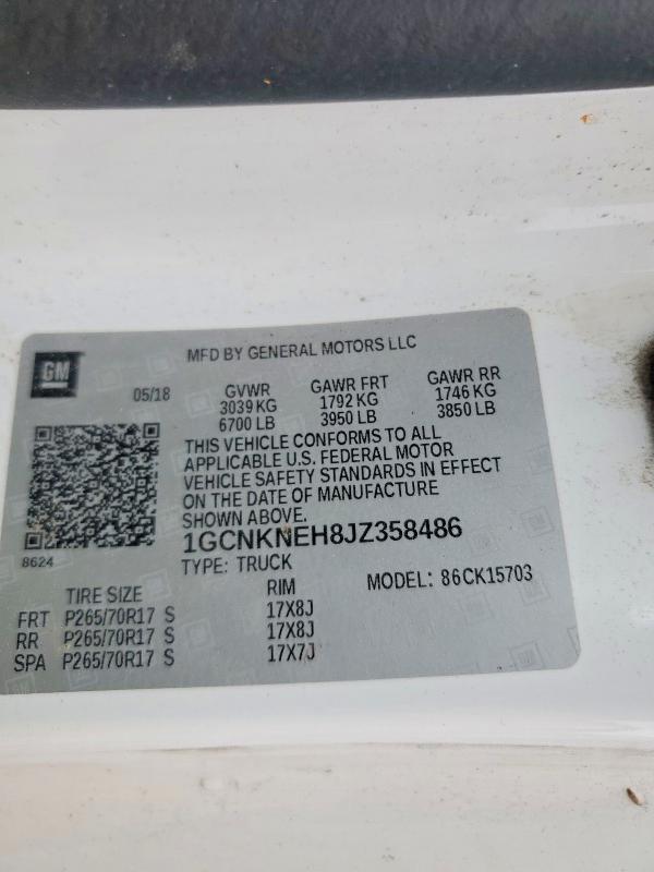 Aukcja sprzedaży 2018 Chevrolet Silverado, vin: 1GCNKNEH8JZ358486, numer aukcji: 70474566
