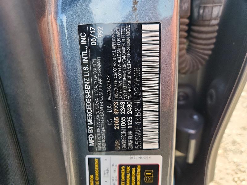 Продаж на аукціоні авто 2017 Mercedes-benz C, vin: 55SWF4KB8HU227608, номер лоту: 67640676
