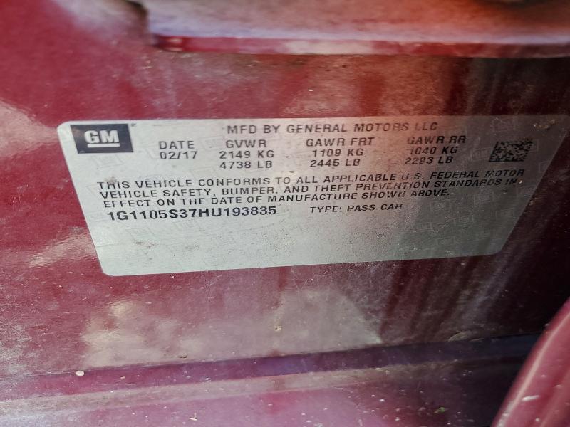 Продаж на аукціоні авто 2017 Chevrolet Impala, vin: 1G1105S37HU193835, номер лоту: 69774586