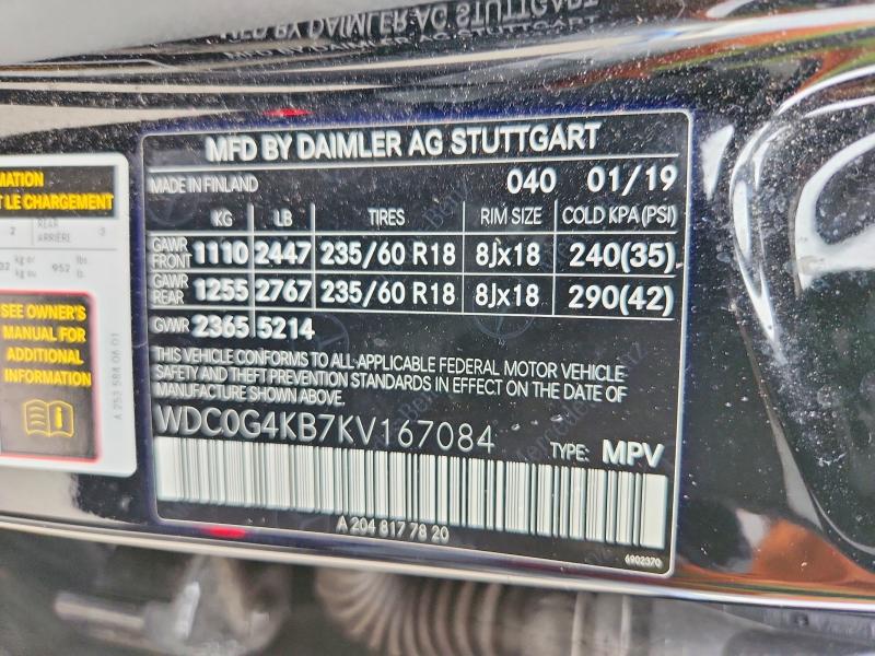 2019 Mercedes-benz Glc მანქანა იყიდება აუქციონზე, vin: WDC0G4KB7KV167084, აუქციონის ნომერი: 69680356