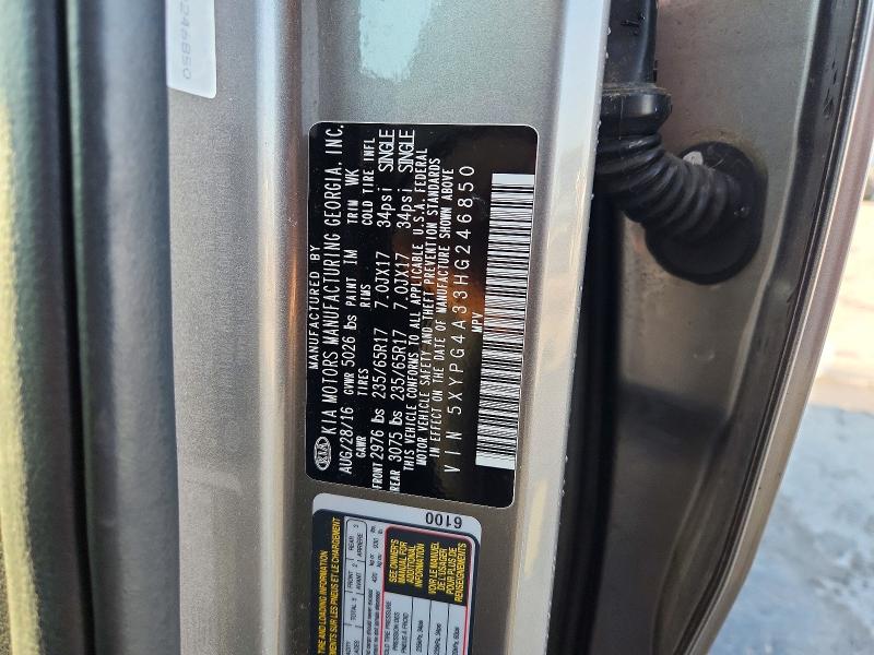 69041026 :رقم المزاد ، 5XYPG4A33HG246850 vin ، 2017 Kia Sorento مزاد بيع