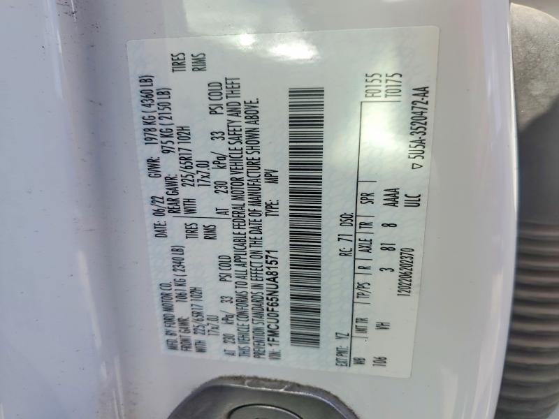 Aukcja sprzedaży 2022 Ford Escape, vin: 1FMCU0F65NUA81571, numer aukcji: 69819596
