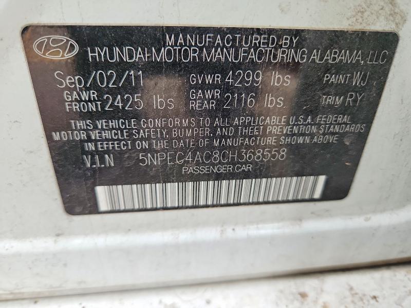 69242396 :رقم المزاد ، 5NPEC4AC8CH368558 vin ، 2012 Hyundai Sonata مزاد بيع