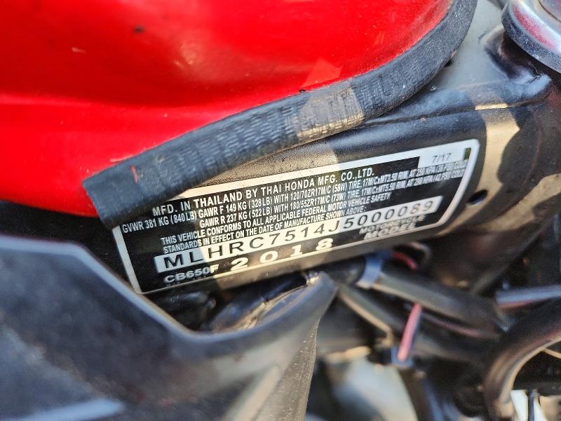 Aukcja sprzedaży 2018 Honda Cb650, vin: MLHRC7514J5000089, numer aukcji: 69165676