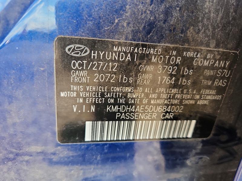 70778056 :رقم المزاد ، KMHDH4AE5DU684002 vin ، 2013 Hyundai Elantra مزاد بيع