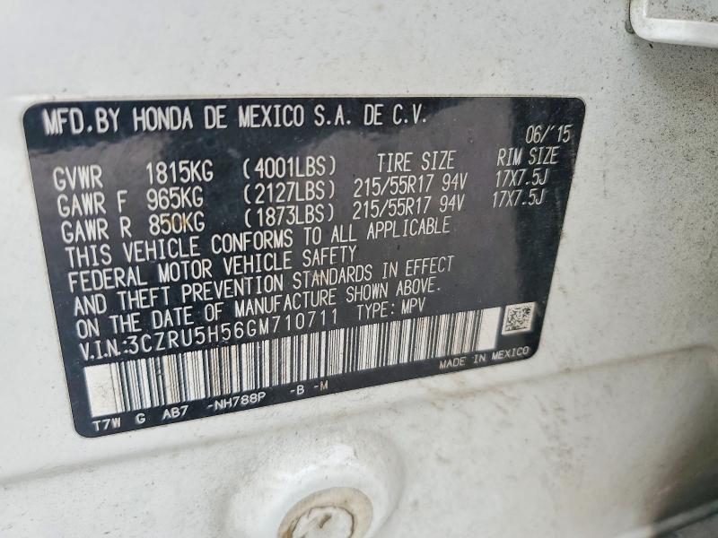 Aukcja sprzedaży 2016 Honda Hr-v, vin: 3CZRU5H56GM710711, numer aukcji: 70012986