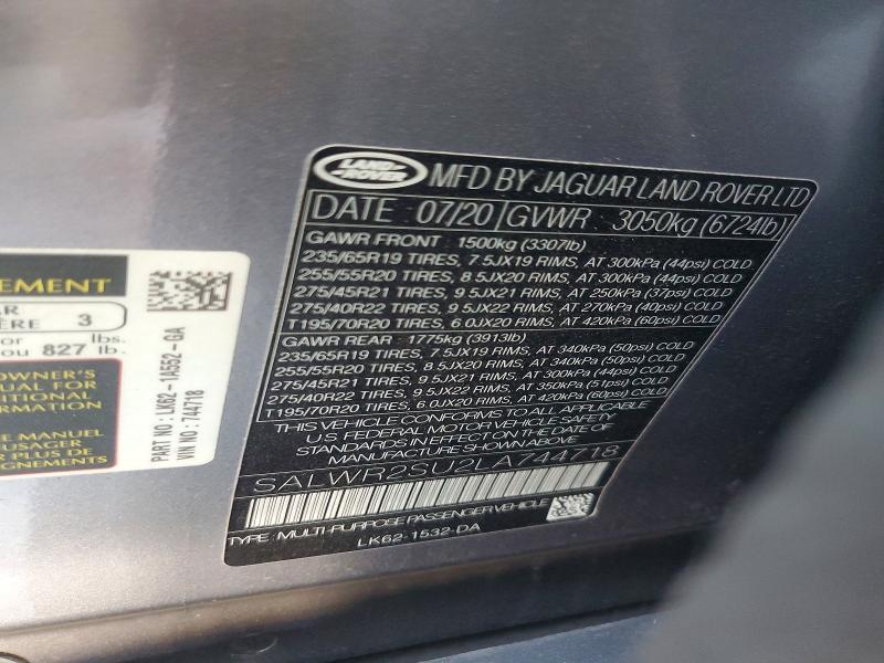 66655196 :رقم المزاد ، SALWR2SU2LA744718 vin ، 2020 Land Rover Range Rover Sport مزاد بيع