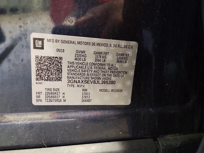 70071006 :رقم المزاد ، 3GNAXSEV8JL395380 vin ، 2018 Chevrolet Equinox مزاد بيع