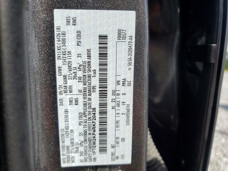 Aukcja sprzedaży 2024 Ford F150, vin: 1FTEW2KP4RKF20438, numer aukcji: 68399756