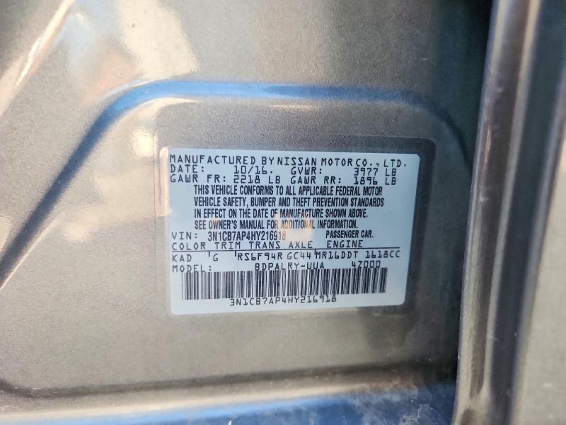 Продаж на аукціоні авто 2017 Nissan Sentra, vin: 3N1CB7AP4HY216918, номер лоту: 67265056
