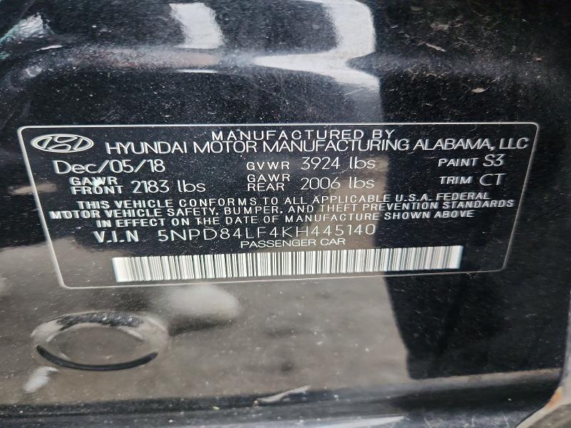 2019 Hyundai Elantra მანქანა იყიდება აუქციონზე, vin: 5NPD84LF4KH445140, აუქციონის ნომერი: 69689096