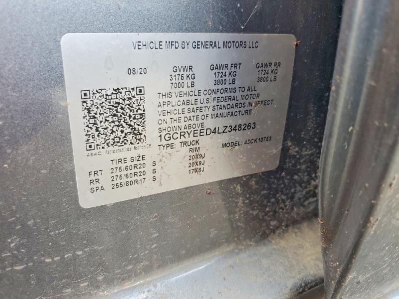 2020 Chevrolet Silverado მანქანა იყიდება აუქციონზე, vin: 1GCRYEED4LZ348263, აუქციონის ნომერი: 69730056