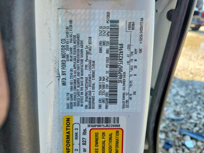 70522356 :رقم المزاد ، 3FA6P0H75JR226968 vin ، 2018 Ford Fusion مزاد بيع