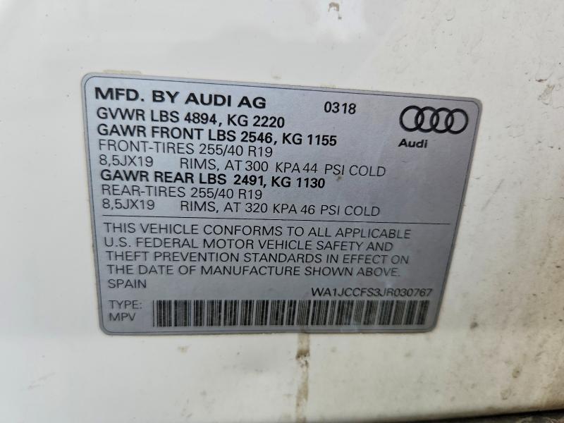 2018 Audi Q3 მანქანა იყიდება აუქციონზე, vin: WA1JCCFS3JR030767, აუქციონის ნომერი: 67396186