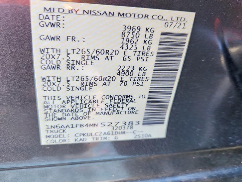 70845856 :رقم المزاد ، 1N6AA1FB4MN527383 vin ، 2021 Nissan Titan Xd مزاد بيع