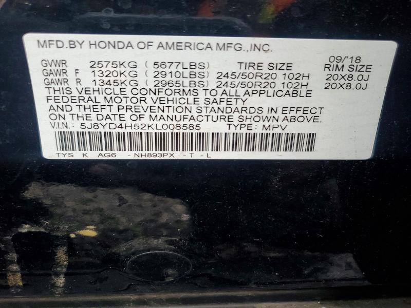 Auction sale of the 2019 Acura Mdx, vin: 5J8YD4H52KL008585, lot number: 67190666