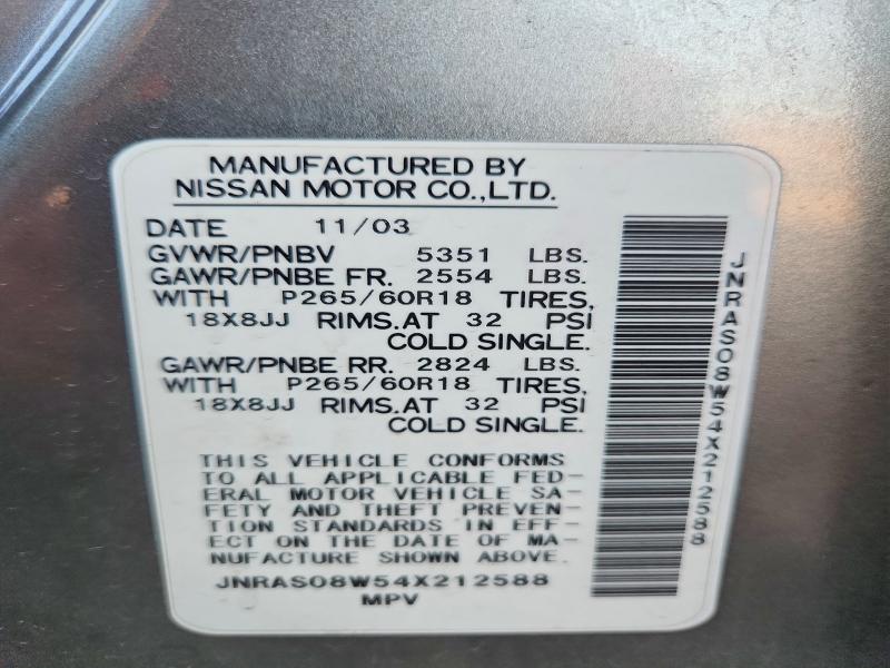 Aukcja sprzedaży 2004 Infiniti Fx35, vin: JNRAS08W54X212588, numer aukcji: 67306156