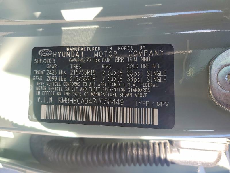 67711226 :رقم المزاد ، KM8HBCAB4RU058449 vin ، 2024 Hyundai Kona مزاد بيع