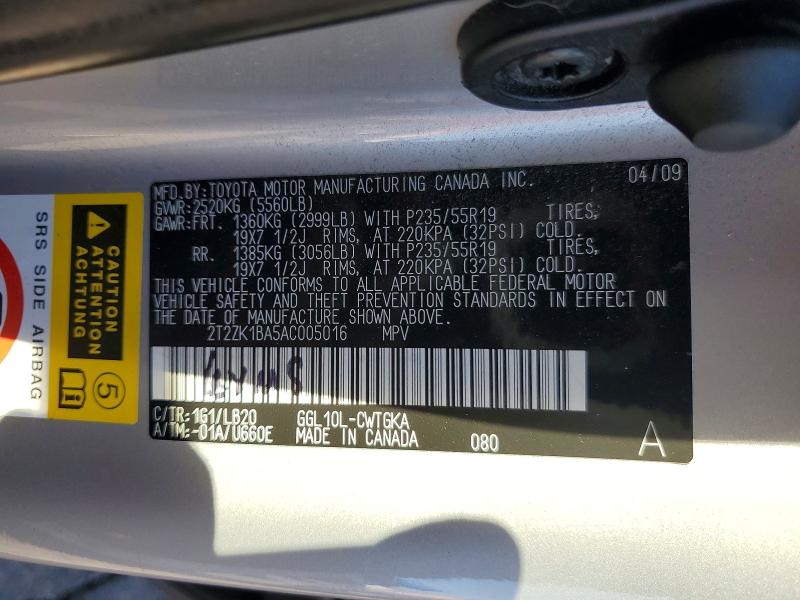 Aukcja sprzedaży 2010 Lexus Rx, vin: 2T2ZK1BA5AC005016, numer aukcji: 70168766