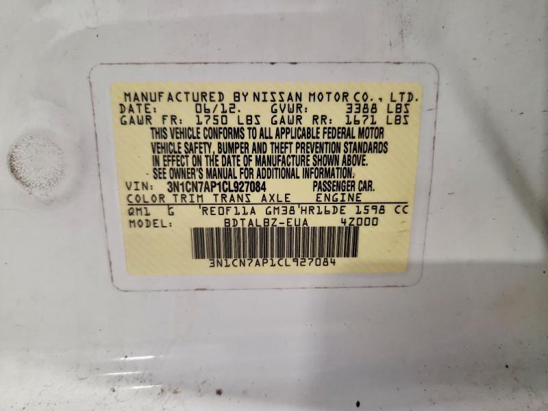 Продаж на аукціоні авто 2012 Nissan Versa, vin: 3N1CN7AP1CL927084, номер лоту: 67921746