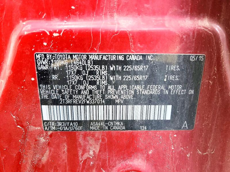 2015 Toyota Rav4 მანქანა იყიდება აუქციონზე, vin: 2T3RFREV2FW337014, აუქციონის ნომერი: 68717606