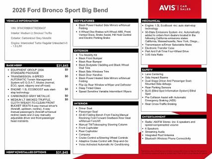 69190796 :رقم المزاد ، 3FMCR9BNXTRE00437 vin ، 2026 Ford Bronco Sport مزاد بيع