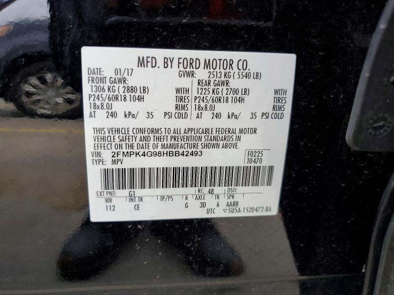 69386656 :رقم المزاد ، 2FMPK4G98HBB42493 vin ، 2017 Ford Edge مزاد بيع