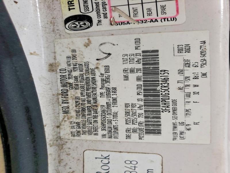 Продаж на аукціоні авто 2012 Ford Fusion, vin: 3FAHP0JG5CR346159, номер лоту: 69757546