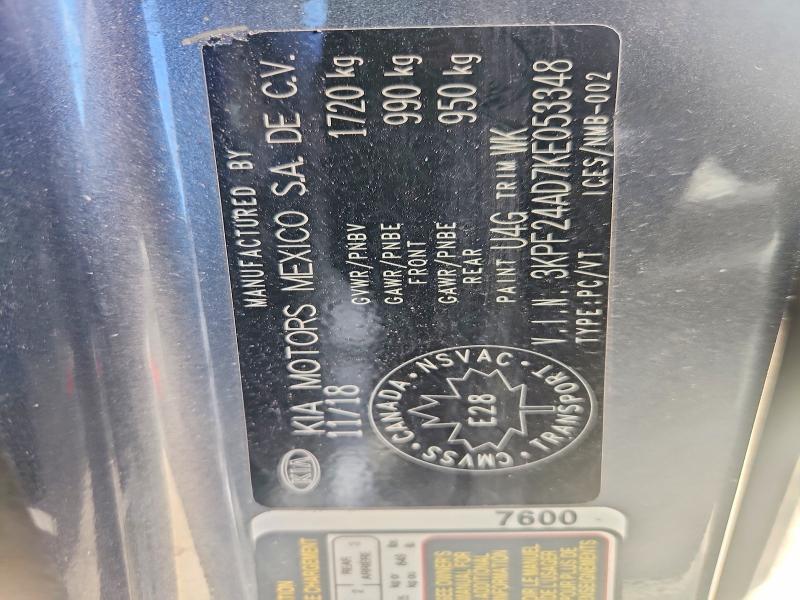 70415756 :رقم المزاد ، 3KPF24AD7KE053348 vin ، 2019 Kia Forte مزاد بيع