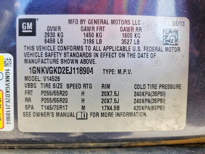 Продаж на аукціоні авто 2014 Chevrolet Traverse, vin: 1GNKVGKD2EJ118904, номер лоту: 68228156