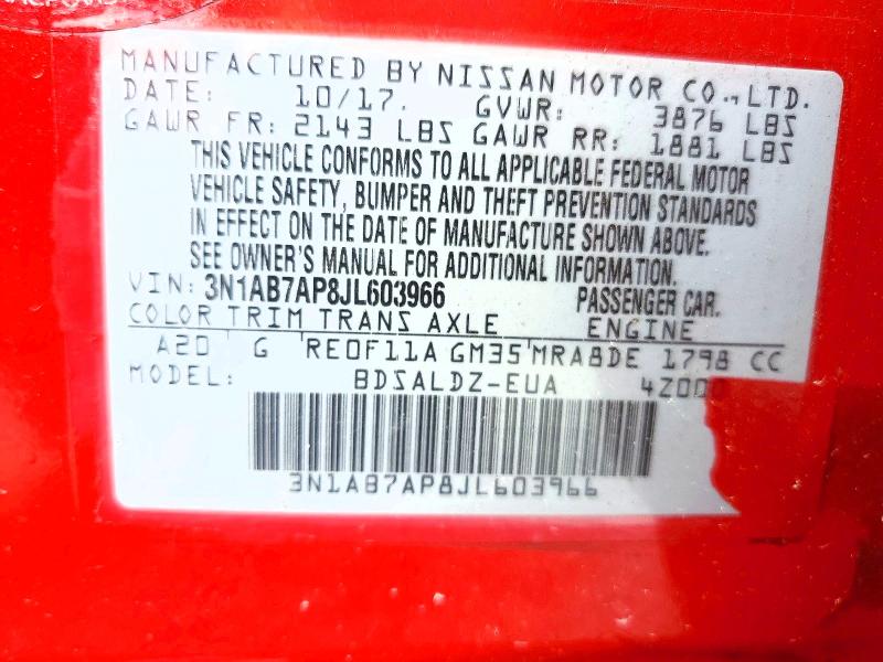 Auction sale of the 2018 Nissan Sentra, vin: 3N1AB7AP8JL603966, lot number: 68141466