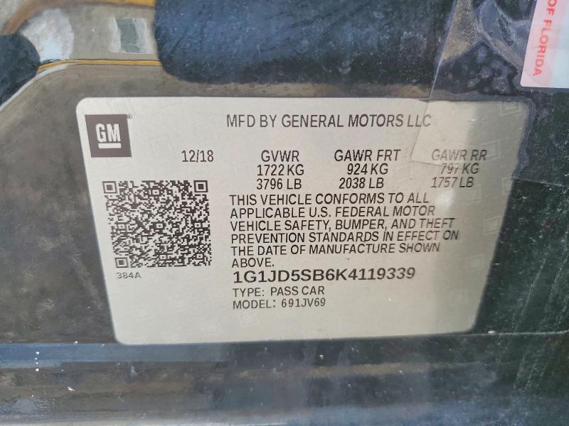 Продаж на аукціоні авто 2019 Chevrolet Sonic, vin: 1G1JD5SB6K4119339, номер лоту: 70041536