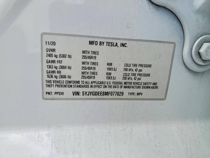 Продажа на аукционе авто 2021 Tesla Model Y, vin: 5YJYGDEE8MF077829, номер лота: 69151076