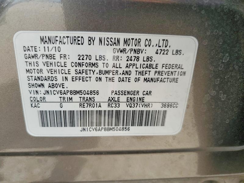 68095646 :رقم المزاد ، JN1CV6AP8BM504856 vin ، 2011 Infiniti G37 Sedan مزاد بيع