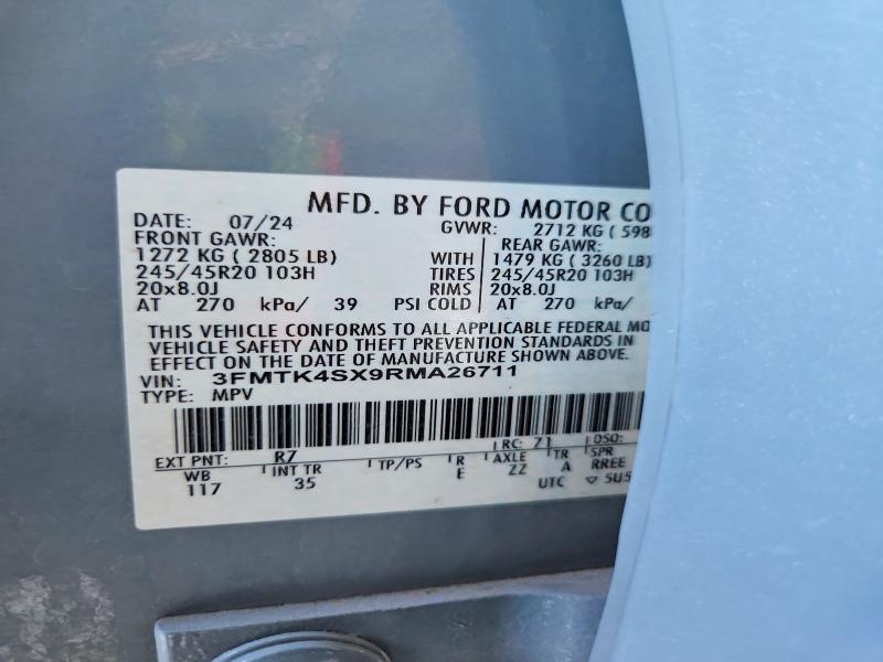 70677696 :رقم المزاد ، 3FMTK4SX9RMA26711 vin ، 2024 Ford Mustang Mach-e مزاد بيع