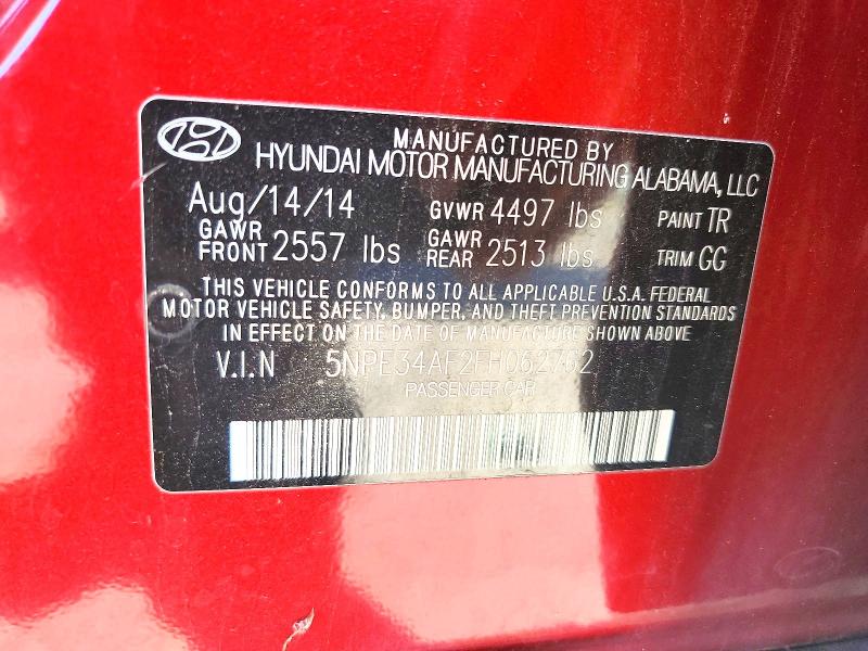 68429236 :رقم المزاد ، 5NPE34AF2FH062762 vin ، 2015 Hyundai Sonata مزاد بيع