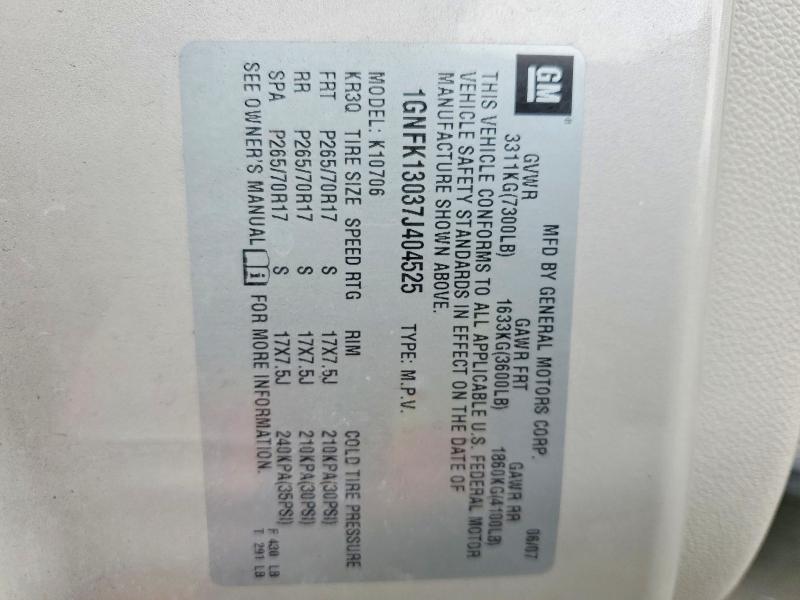 Aukcja sprzedaży 2007 Chevrolet Tahoe, vin: 1GNFK13037J404525, numer aukcji: 67987196