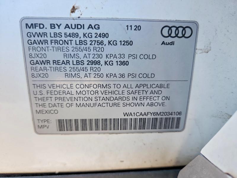 68238226 :رقم المزاد ، WA1CAAFY6M2034106 vin ، 2021 Audi Q5 مزاد بيع