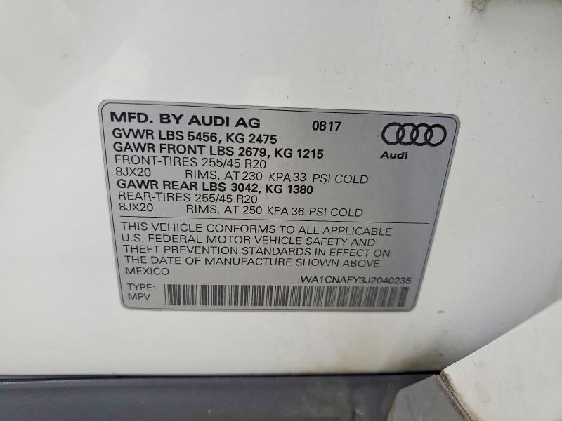 2018 Audi Q5 მანქანა იყიდება აუქციონზე, vin: WA1CNAFY3J2040235, აუქციონის ნომერი: 67718506