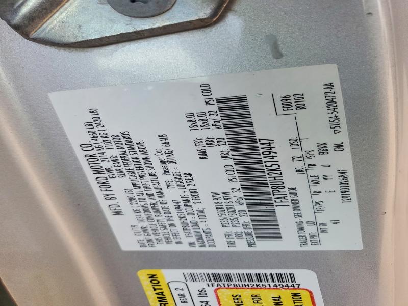 2019 Ford Mustang მანქანა იყიდება აუქციონზე, vin: 1FATP8UH2K5149447, აუქციონის ნომერი: 70380176