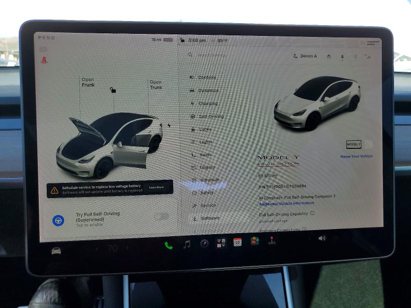 2020 Tesla Model Y მანქანა იყიდება აუქციონზე, vin: 5YJYGDEF1LF033694, აუქციონის ნომერი: 70627626