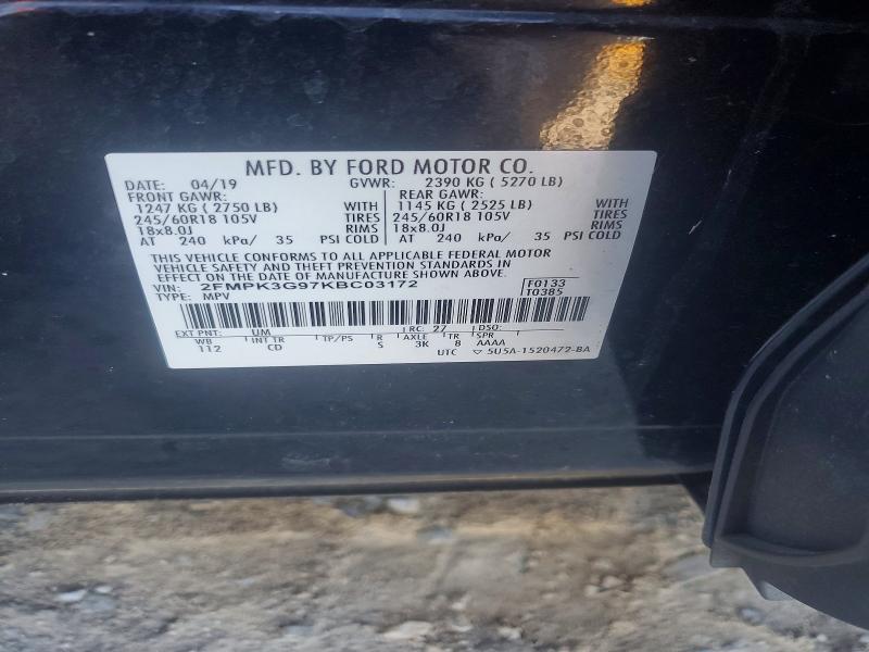 68920706 :رقم المزاد ، 2FMPK3G97KBC03172 vin ، 2019 Ford Edge مزاد بيع