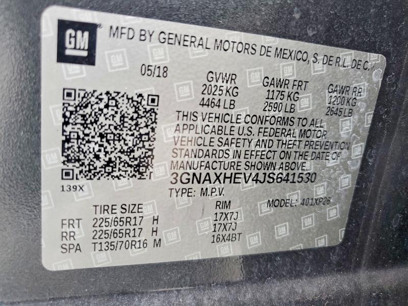 67481066 :رقم المزاد ، 3GNAXHEV4JS641530 vin ، 2018 Chevrolet Equinox مزاد بيع