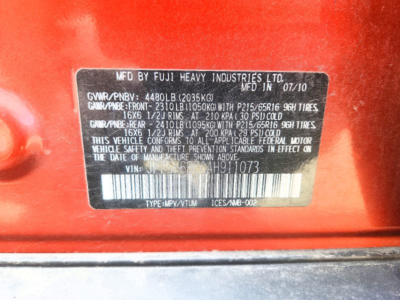 Aukcja sprzedaży 2010 Subaru Forester, vin: JF2SH6BC0AH911073, numer aukcji: 68562476