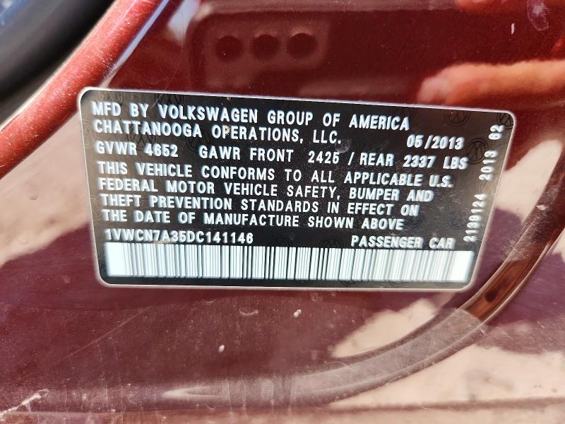Продаж на аукціоні авто 2013 Volkswagen Passat, vin: 1VWCN7A35DC141146, номер лоту: 67915326